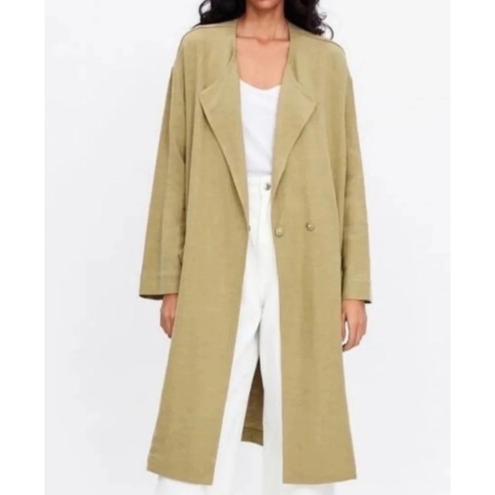 Zara Linen Blend Jacket Size Small Oversized Layering Lightweight Earthy Tan